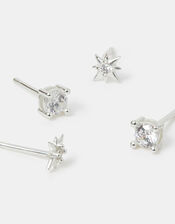 2-Pack Sterling Silver-Plated Star Stud Earrings, , large