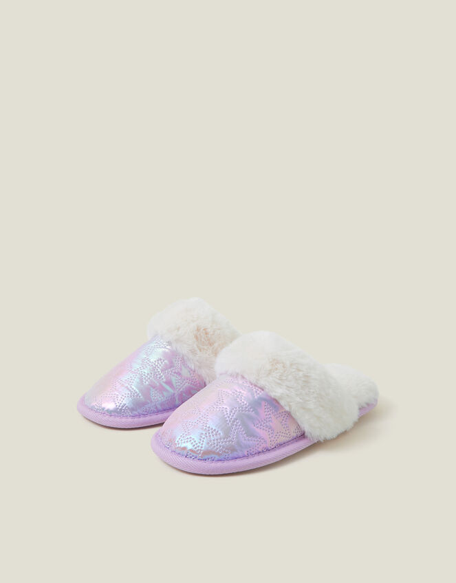 Girls Star Mule Slippers, Purple (LILAC), large