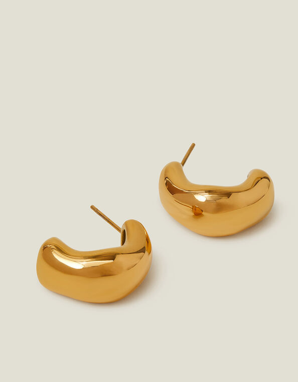 14ct Gold-Plated Stainless Steel Molten Hoop Earrings, , large