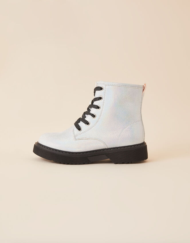 Girls Shimmer Chunky Boots, Silver (SILVER), large
