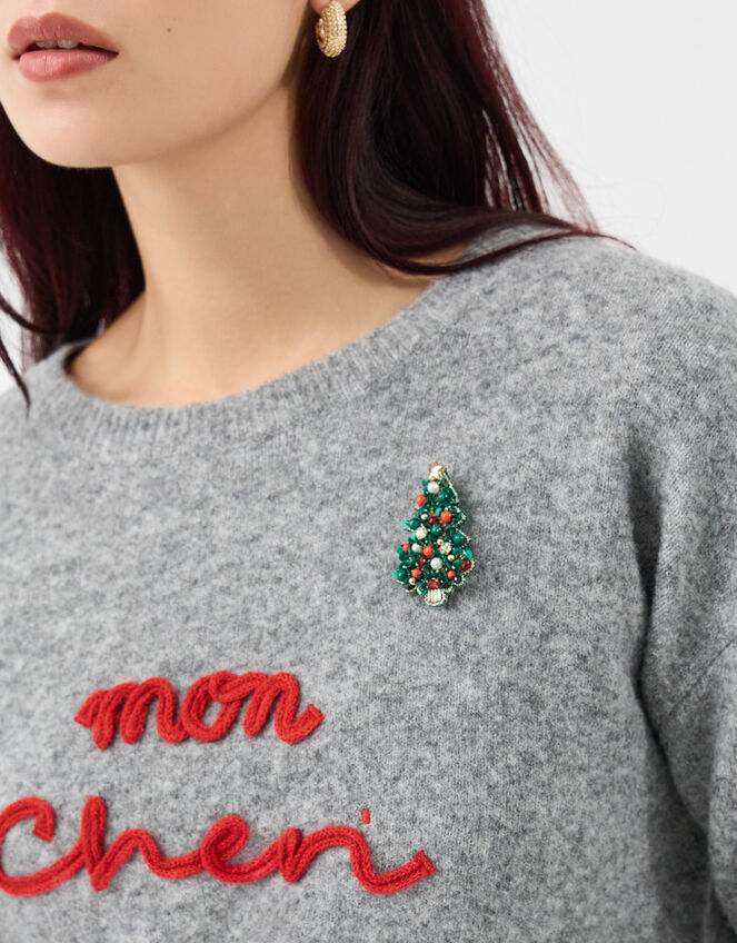 Beaded Christmas Tree Brooch, , large