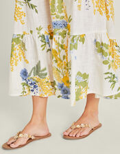 Diamante Flower Flip Flop Sandals, Gold (GOLD), large
