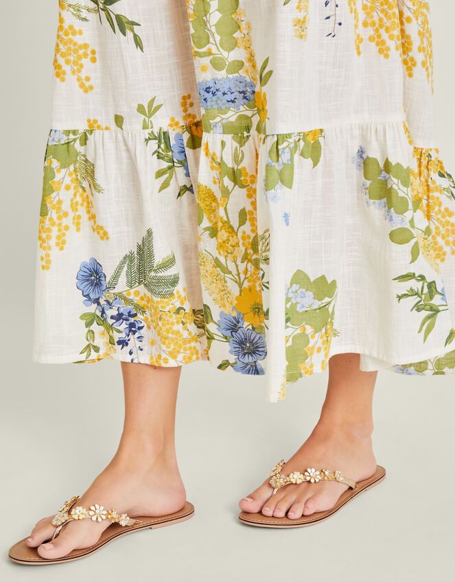 Diamante Flower Flip Flop Sandals, Gold (GOLD), large