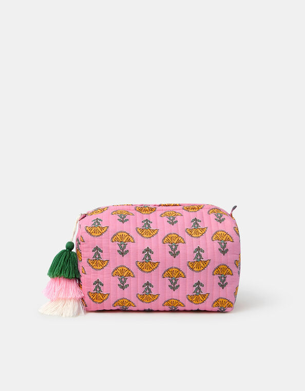 Floral Block Print Wash Bag, , large