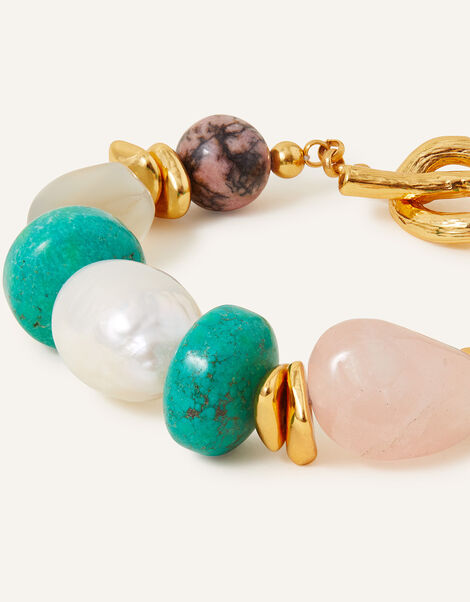 14ct Gold-Plated Stone T-Bar Bracelet, , large