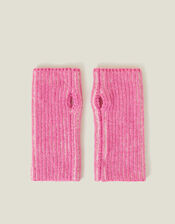 Rib Knit Fingerless Gloves, Pink (PINK), large