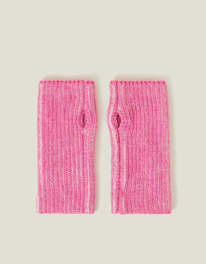 Rib Knit Fingerless Gloves, Pink (PINK), large