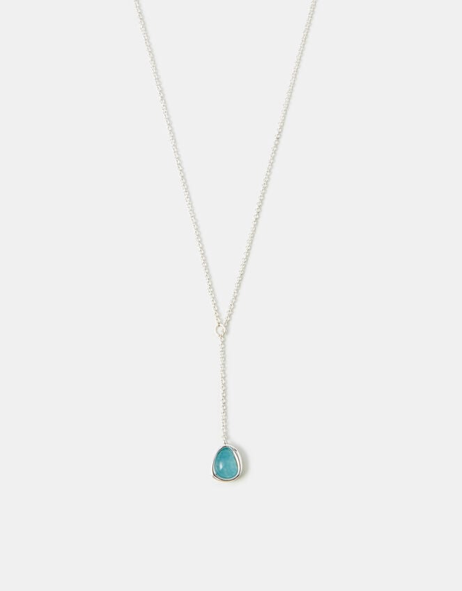 Sterling Silver-Plated Blue Quartz Lariat Necklace, , large