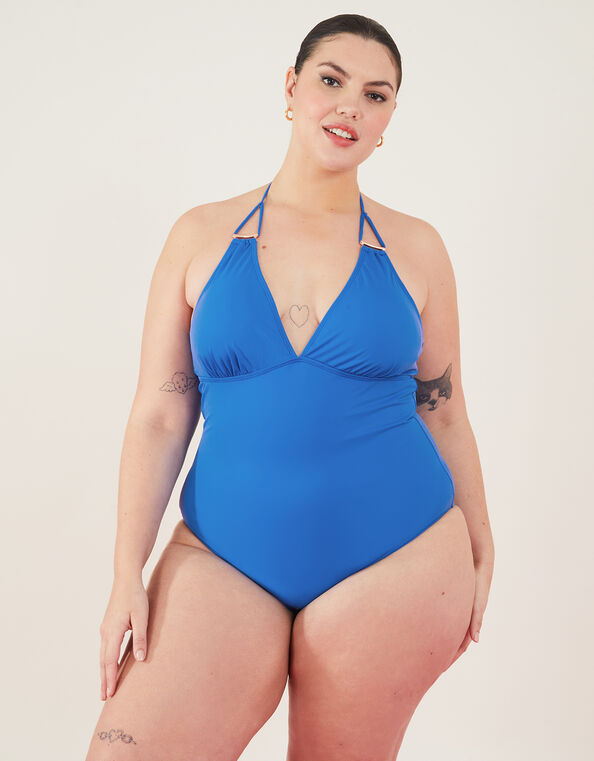 Ring Detail High Neck Shaping Swimsuit Blue, Blue (BLUE), large