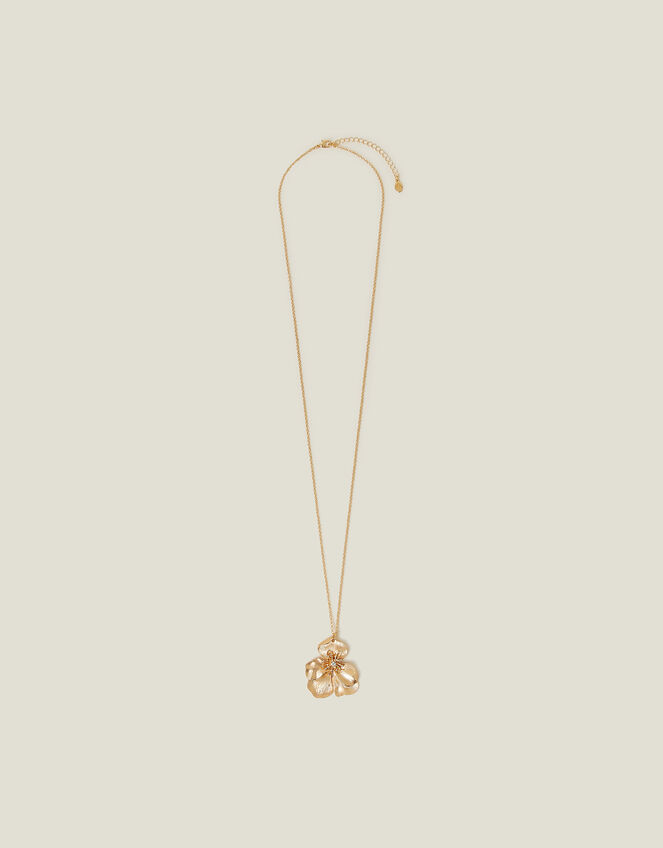 Longline Brushed Flower Pendant Necklace, , large