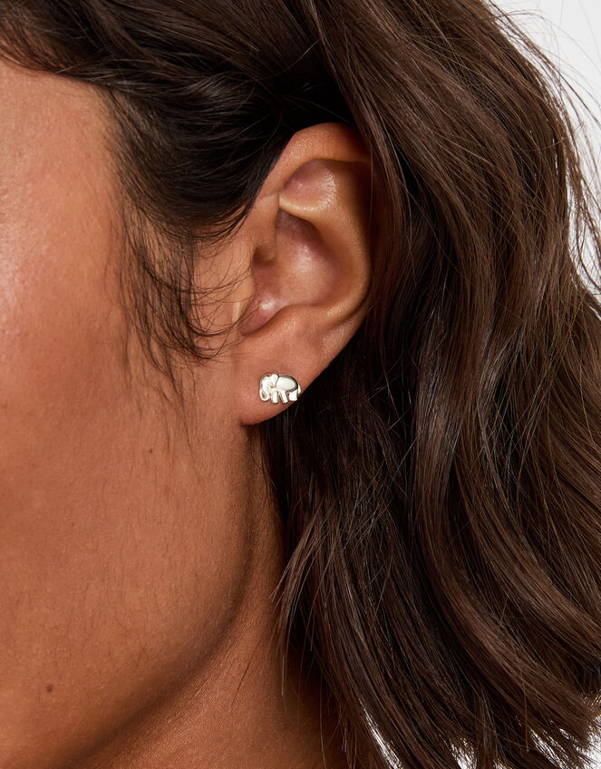 Sterling Silver Elephant Stud Earrings, Silver (ST SILVER), large