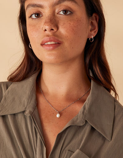 Gold-Plated Irregular Pearl Necklace, Silver (SILVER), large