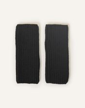 Ribbed Cut Off Gloves, Black (BLACK), large