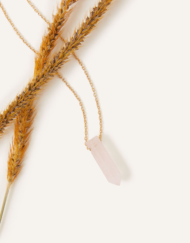 14ct Gold-Plated Rough Cut Rose Quartz Shard Necklace, , large