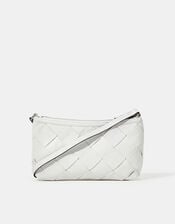 Woven Faux Leather Shoulder Bag, , large