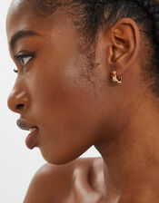 14ct Gold-Plated Sparkle Flower Hoop Earrings, , large