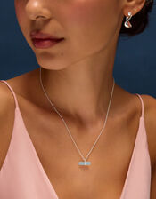 Sterling Silver-Plated Blue Quartz T-Bar Pendant Necklace, , large