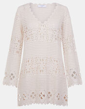 Crochet Long Sleeve Cover Up, Natural (NATURAL), large