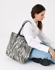Zebra Leather Shopper Bag , , large