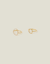2-Pack 14ct Gold-Plated Sparkle Pebble Rings, Gold (GOLD), large