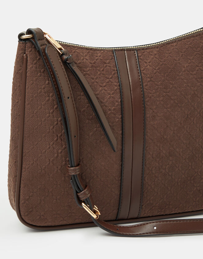 Embossed Faux Suede Crossbody Bag, , large