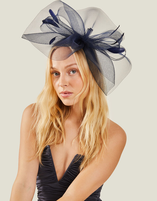 Rhea Large Crin Fascinator, Blue (NAVY), large