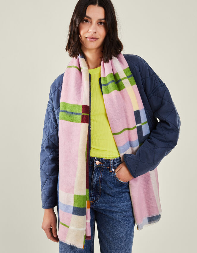 Colourful Check Print Blanket Scarf, , large
