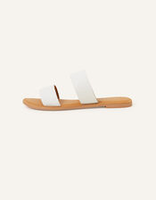 Leather Double Strap Sliders, White (WHITE), large