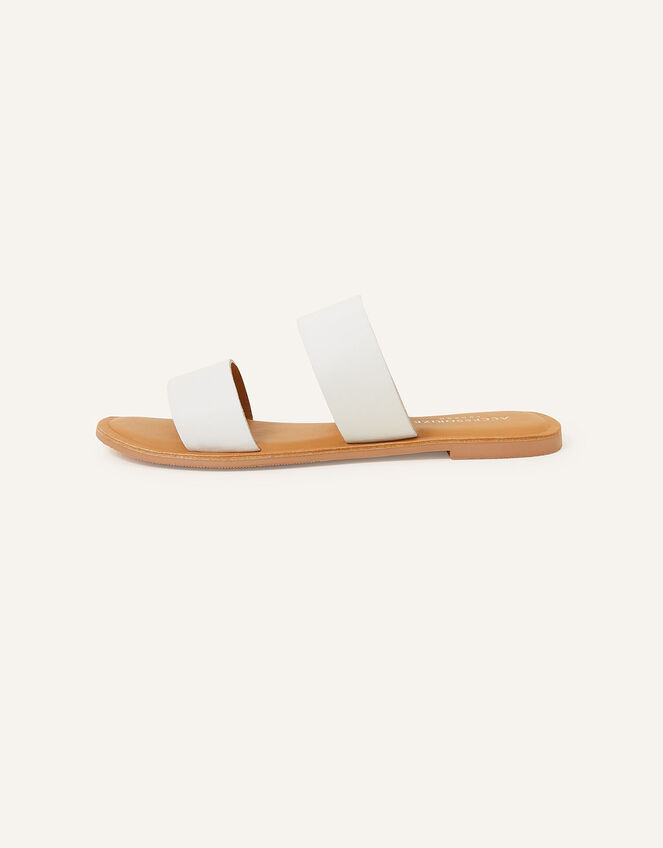 Leather Double Strap Sliders, White (WHITE), large