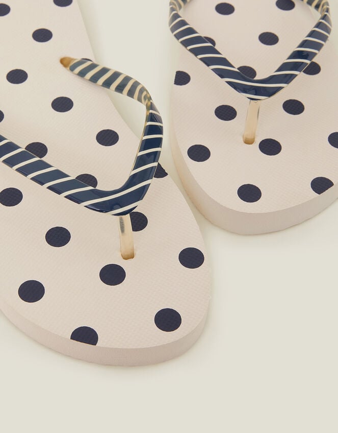 Polka Dot Stripe Flip Flops, Blue (NAVY), large