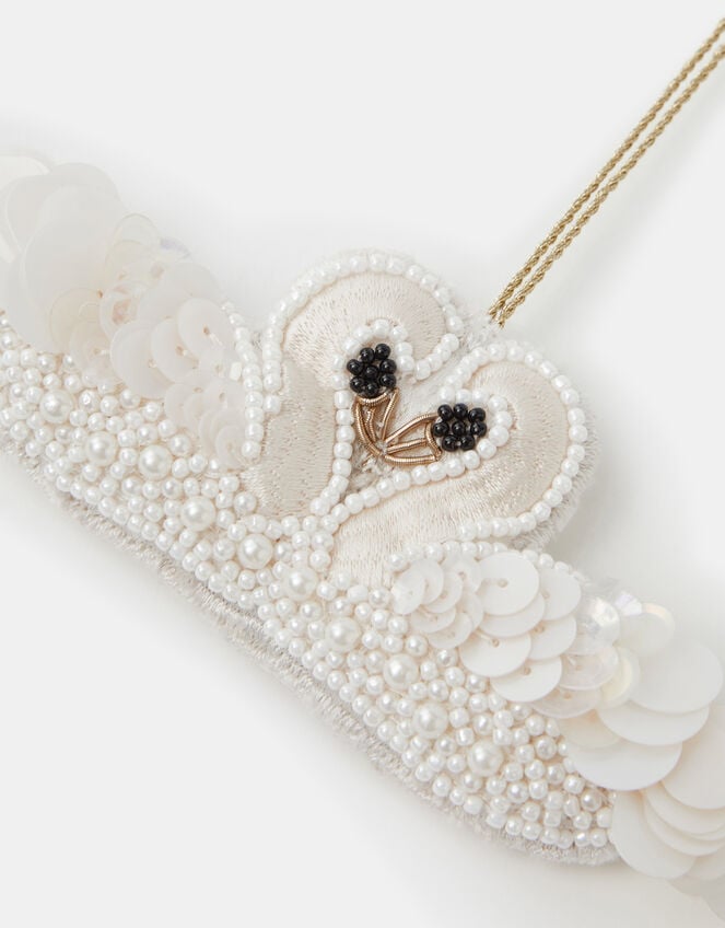 Beaded Double Swan Christmas Tree Decoration, , large