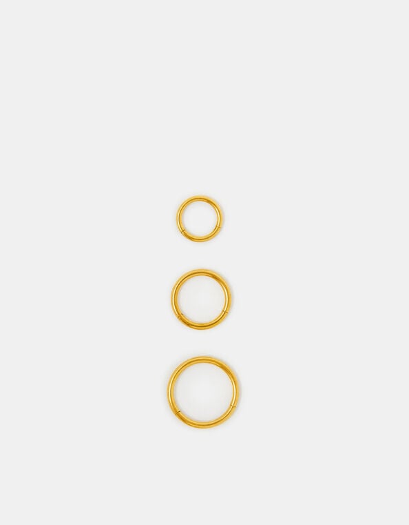 3-Pack 14ct Gold-Plated Surgical Steel Hoops, , large