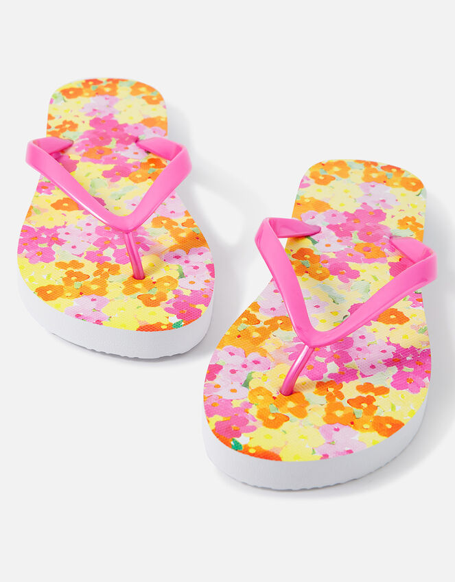 Floral Printed Flip Flops, Pink (PINK), large