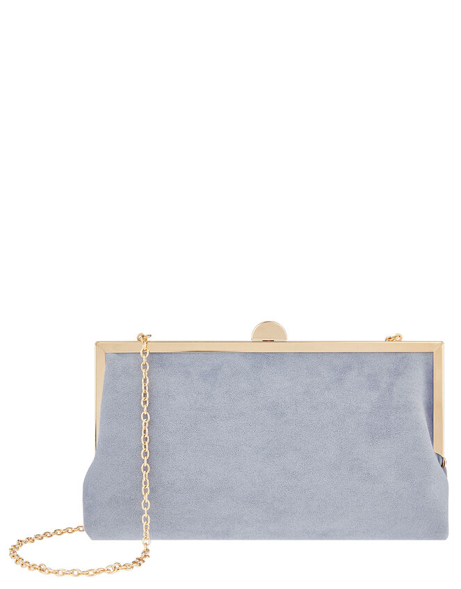 Suedette Clipframe Clutch Bag, Blue (BLUE), large