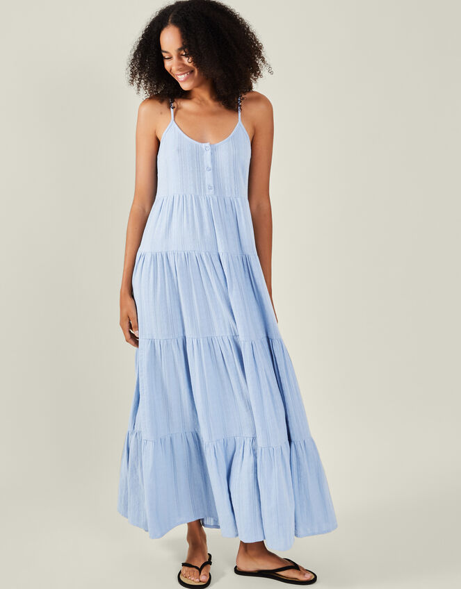 Daisy Jacquard Strappy Tiered Maxi Dress, Blue (BLUE), large