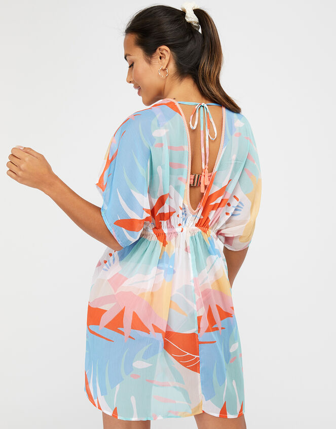 Palm Print Beach Kaftan in Recycled Polyester, Blue (BLUE), large
