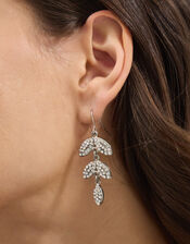 Diamanté Leaf Drop Earrings, , large