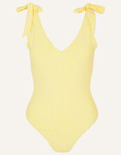 Seersucker Tie Swimsuit, Yellow (YELLOW), large