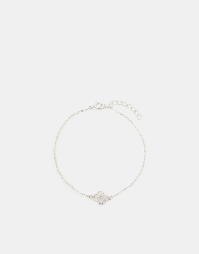 Sterling Silver Mother of Pearl Clover Bracelet, , large