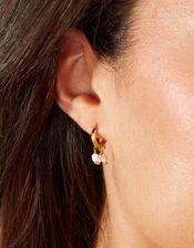 14ct Gold-Plated Pearl Huggie Hoops, , large