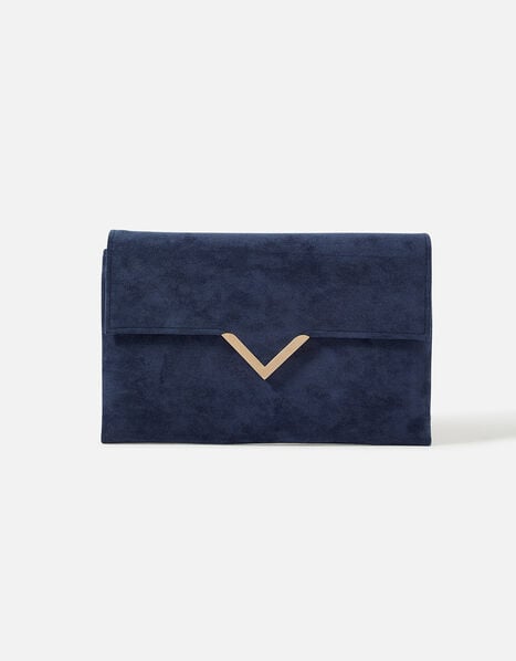 Natalie Suedette Envelope Clutch Bag Blue, Blue (NAVY), large