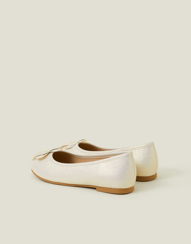Girls Applique Flower Ballet Flats, Gold (PALE GOLD), large