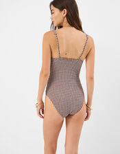 Gingham Seersucker Swimsuit, Brown (BROWN), large