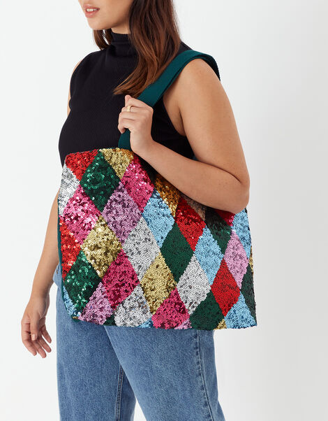 Harlequin Sequin Shopper Bag, , large