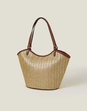 Metallic Raffia Shopper Bag, , large
