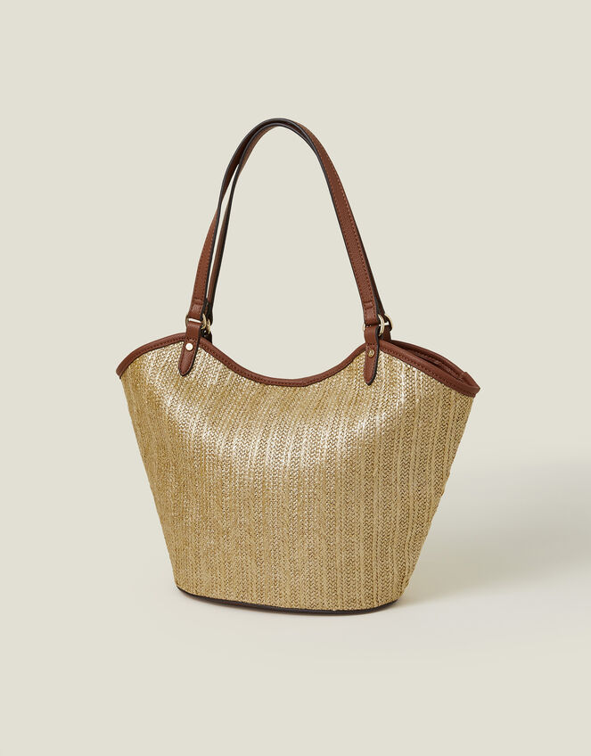 Metallic Raffia Shopper Bag, , large