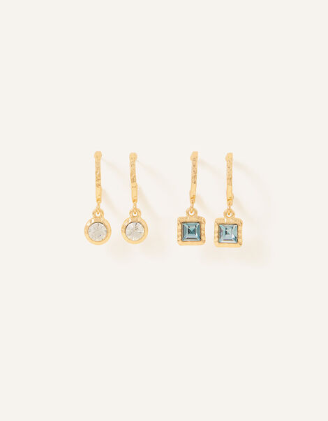 Hoop Gem Drop Earrings Set of Two, , large