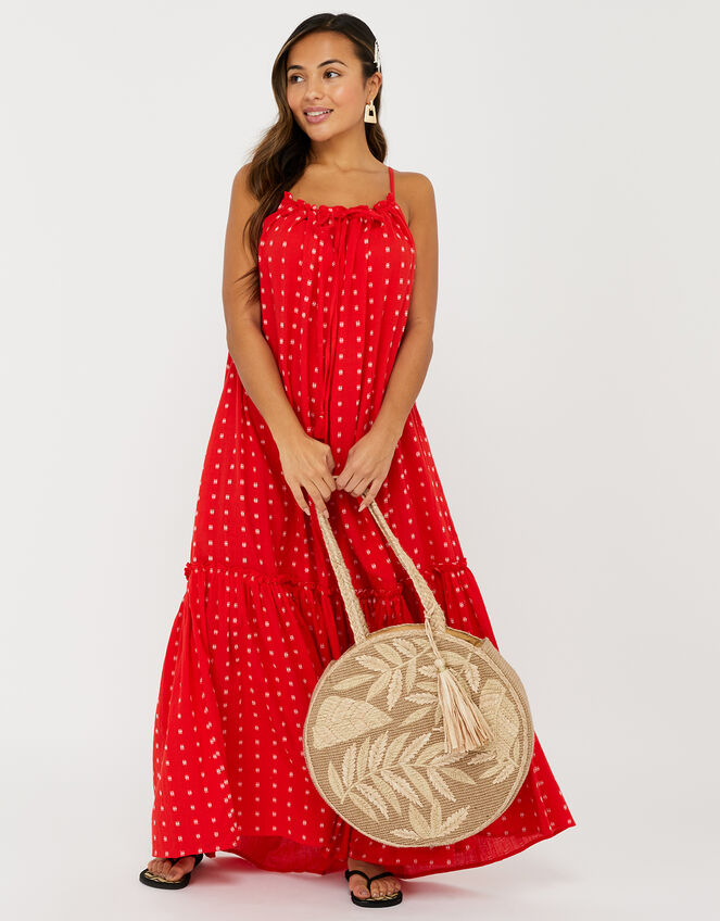 High Neck Maxi Dress in Pure Cotton, Red (RED), large