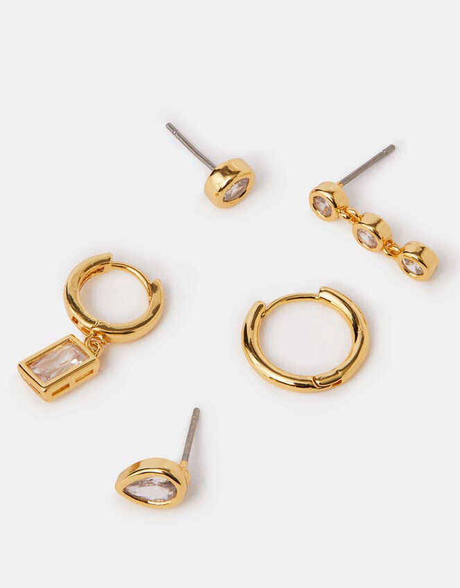 5-Pack 14ct Gold-Plated Hoop & Stud Earrings, , large