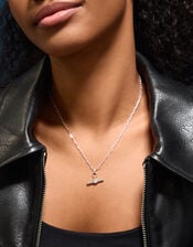 Sterling Silver-Plated T-Bar Pendant Necklace, , large